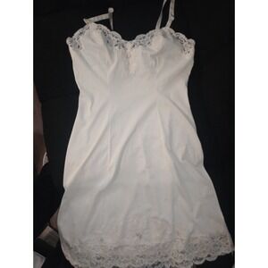 Vintage Ivory Satin Slip Gown  Embroidered Lace ,and flowers Size 34 Shadowline
